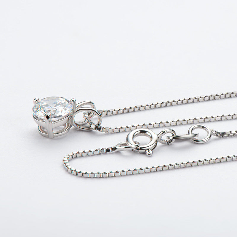 1.0Ct Moissanite Lovely 3 Prong White Gold Round Cut Pendant Necklace