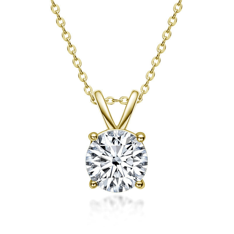 1.0Ct Moissanite Lovely 4 Prong Yellow Gold Round Cut Pendant Necklace