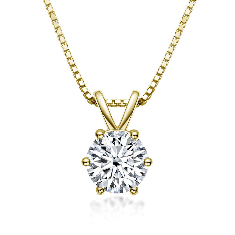 1.0Ct Moissanite Yellow Gold Round Cut Pendant Necklace