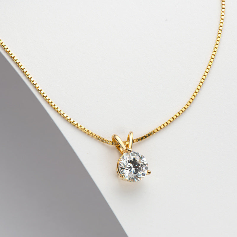 1.0Ct Moissanite 3 Prong Round Cut Pendant Necklace