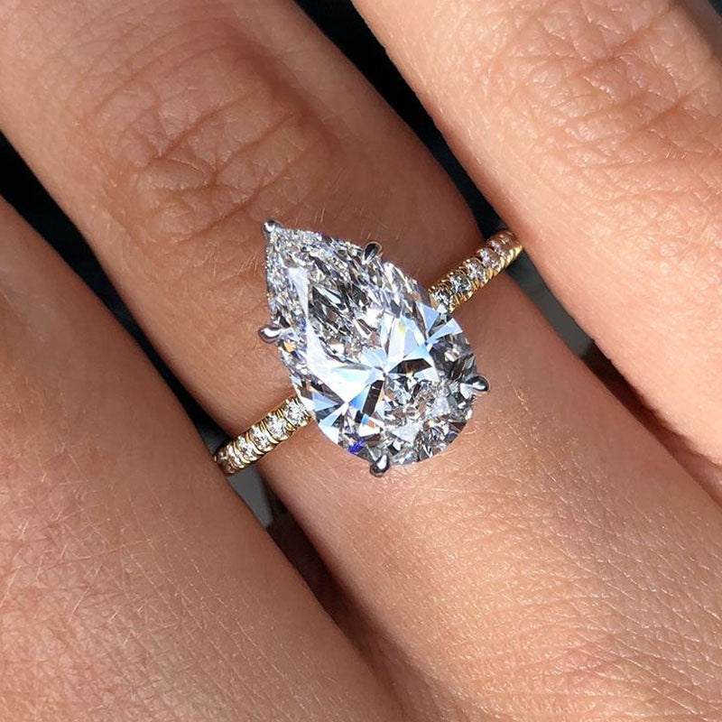 Ahabobo Excellent Yellow Gold Pear Cut Engagement Ring For Women