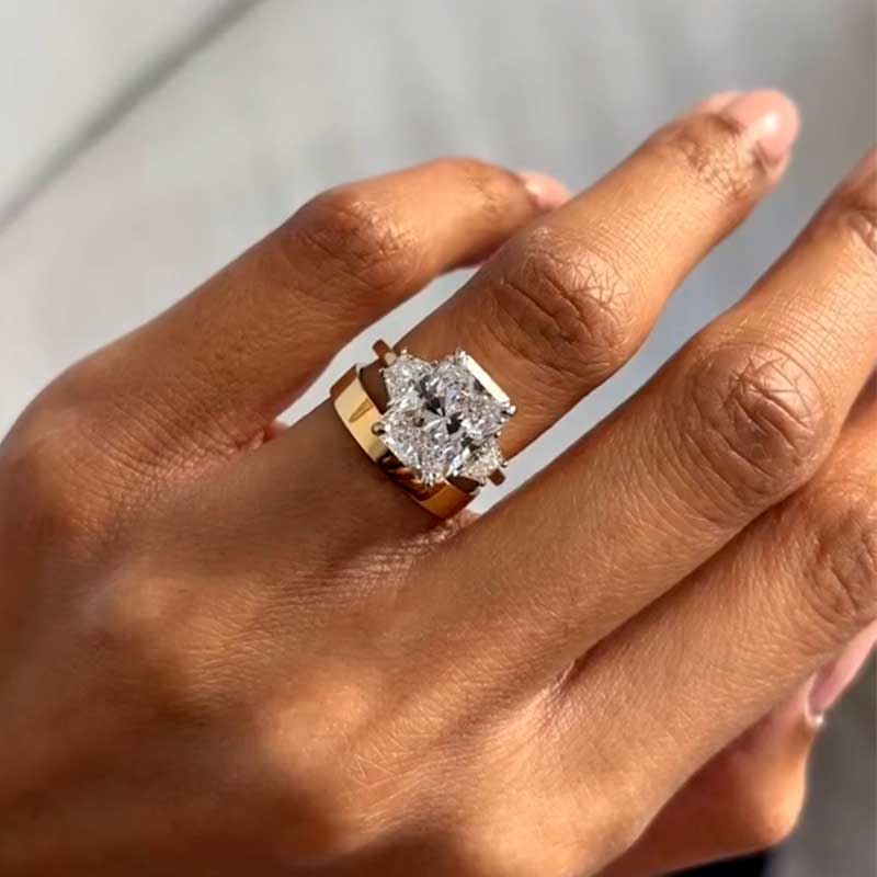 Maxine Unique Three Stone Radiant Cut Wedding Ring Set