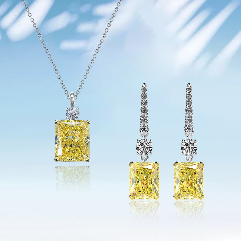 Elegant Radiant Cut Yellow Sapphire 2PC Jewelry Set In Sterling Silver