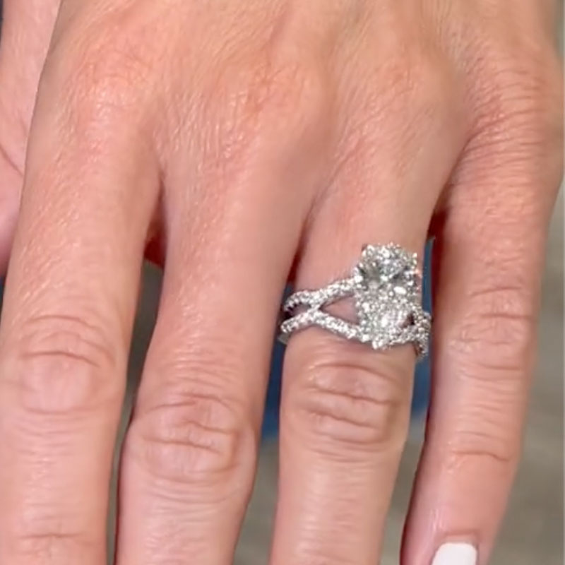 Ahabobo Split Shank Unique Pear Cut Engagement Ring In Sterling Silver