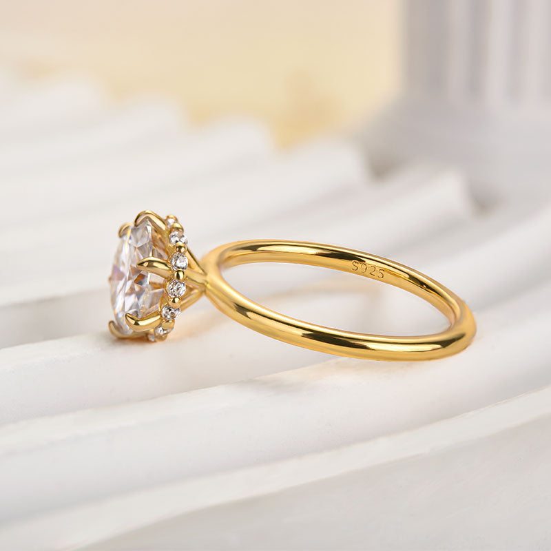 Ahabobo Precious Moissanite 2.0 Carat Round Cut Yellow Gold Engagement Ring For Women