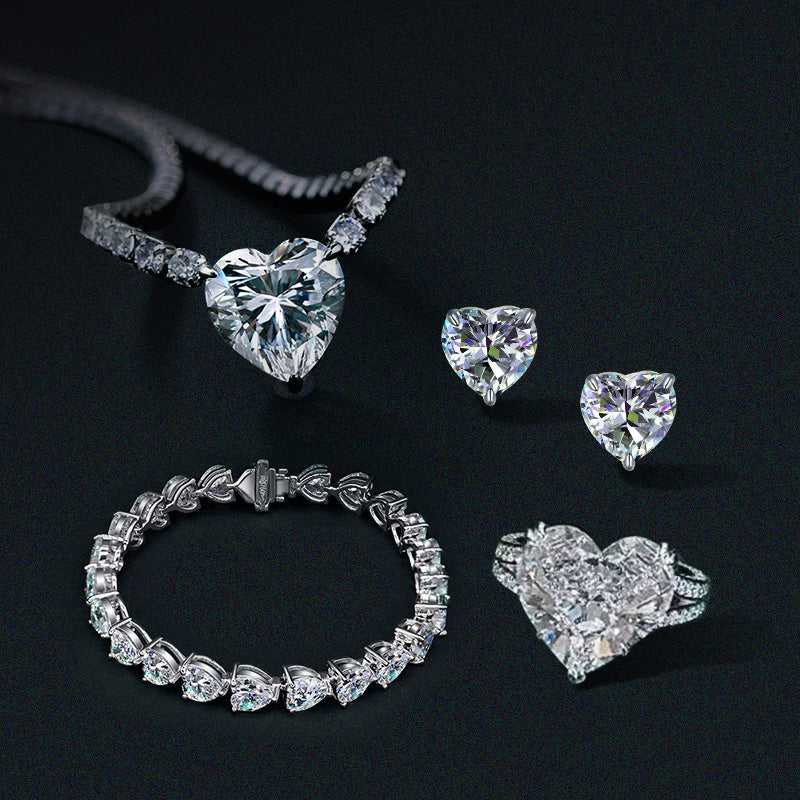 Stunning Heart Cut Sona Simulated Diamond 4PC Jewelry Set In Sterling Silver