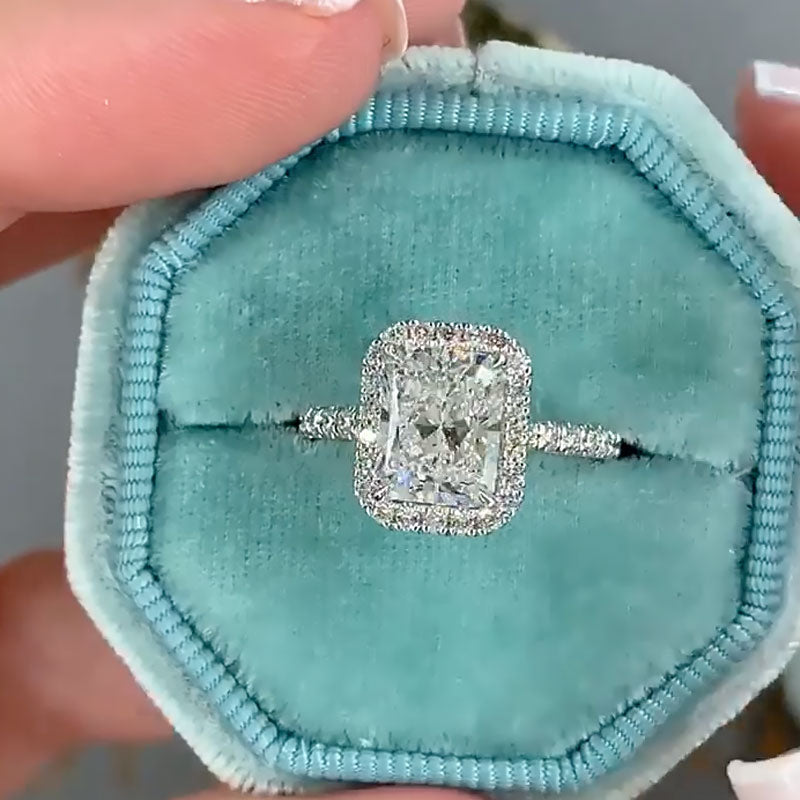 Maxine Halo Radiant Cut Engagement Ring In Sterling Silver