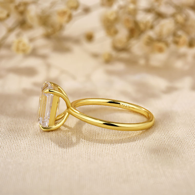 Yellow Gold Emerald Cut 3.5 Carat Solitaire Engagement Ring For Her