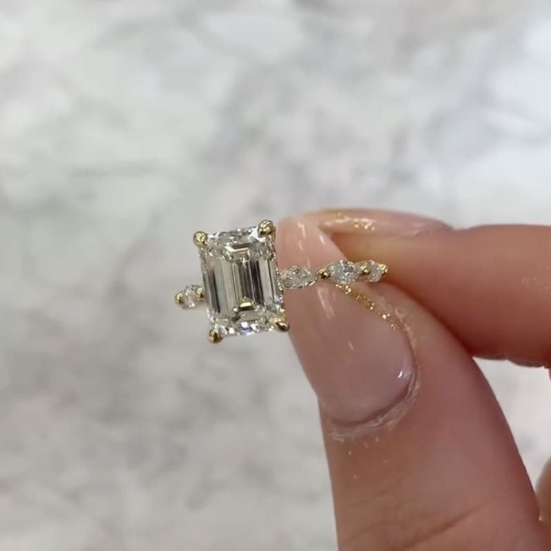 Ahabobo Yellow Gold Emerald Cut Engagement Ring For Women