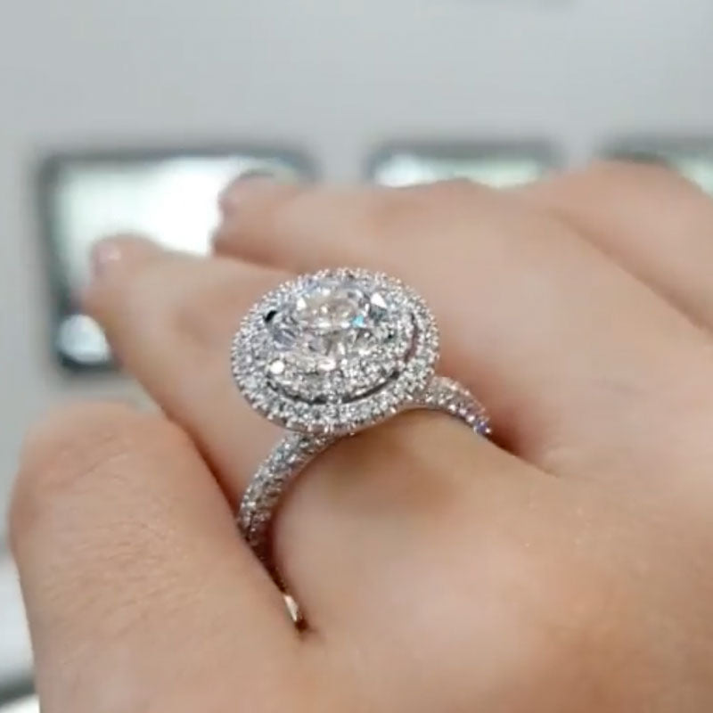 Ahabobo Luxury Double Halo 2.0 Carat Round Cut Engagement Ring
