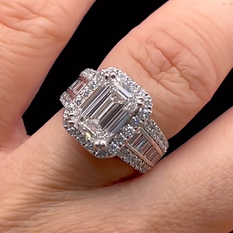 Ahabobo Luxurious Emerald Cut Wide Engagement Ring In Sterling Silver