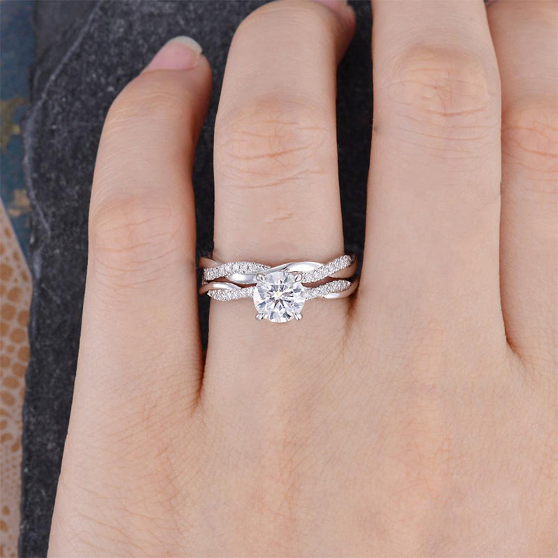 Twist 1.25 Carat Round Cut Wedding Ring Set For Her In Sterling Silver