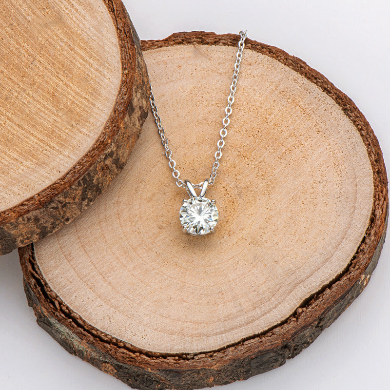 1.0Ct Moissanite  Lovely 4 Prong White Gold Round Cut Pendant Necklace