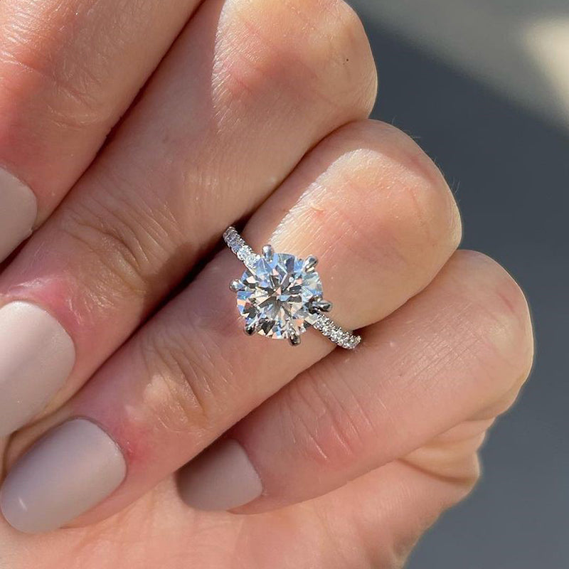 Classic 6 Prong Round Cut Simulated Diamonds Engagement Ring In Sterling Silver