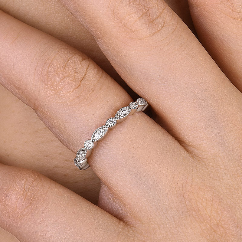 Vintage Full Eternity Art Deco Stacking Women's Wedding Band In Sterling Silver