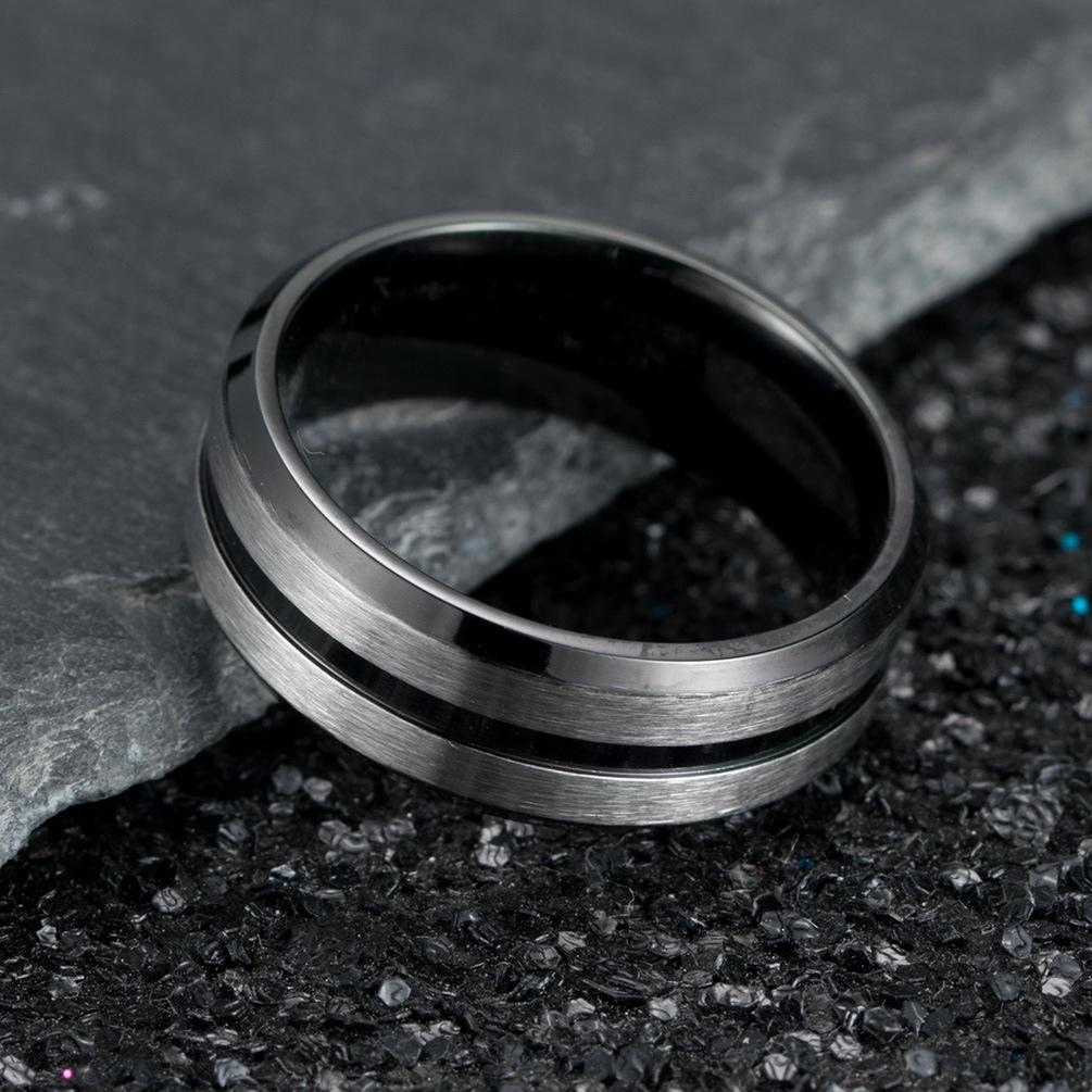 Two Tone Stainless Steel Brushed Plating Men's Wide Wedding Band