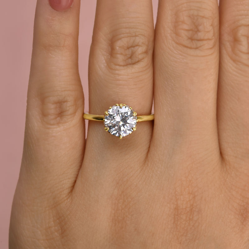 Ahabobo Precious Moissanite 2.0 Carat Round Cut Yellow Gold Engagement Ring For Women
