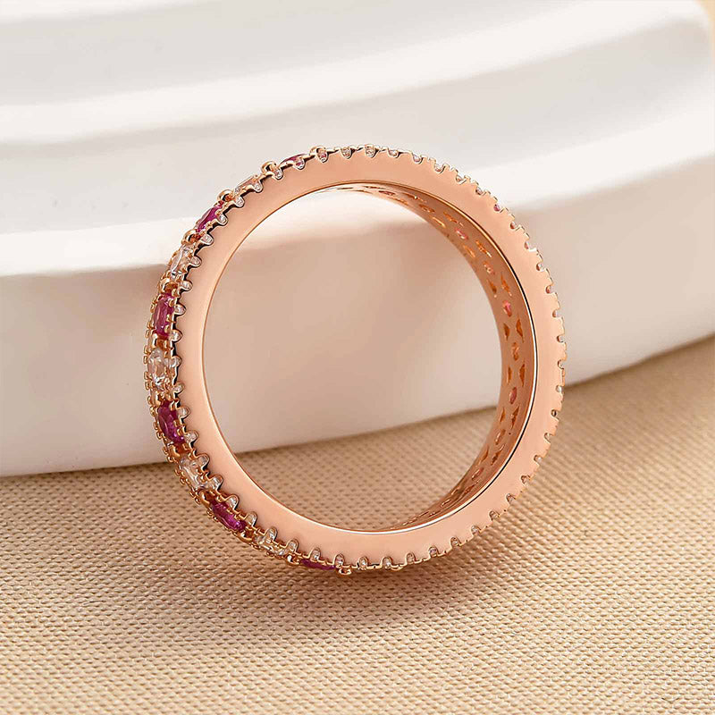 Precious Rose Gold Pink and White Stone Wide Wedding Band