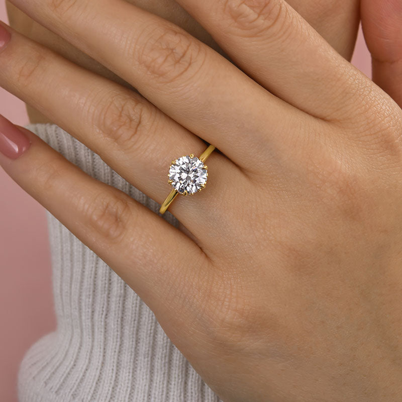 Ahabobo Precious Moissanite 2.0 Carat Round Cut Yellow Gold Engagement Ring For Women