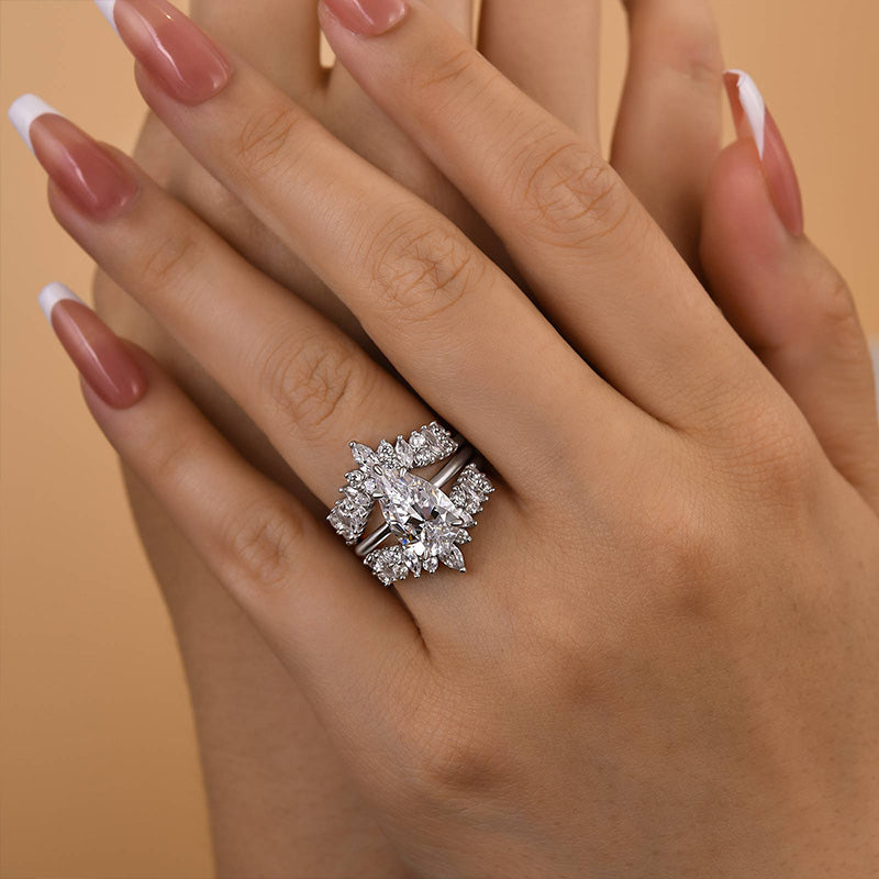 Ahabobo Vintage Pear Cut Insert Ring Set For Women