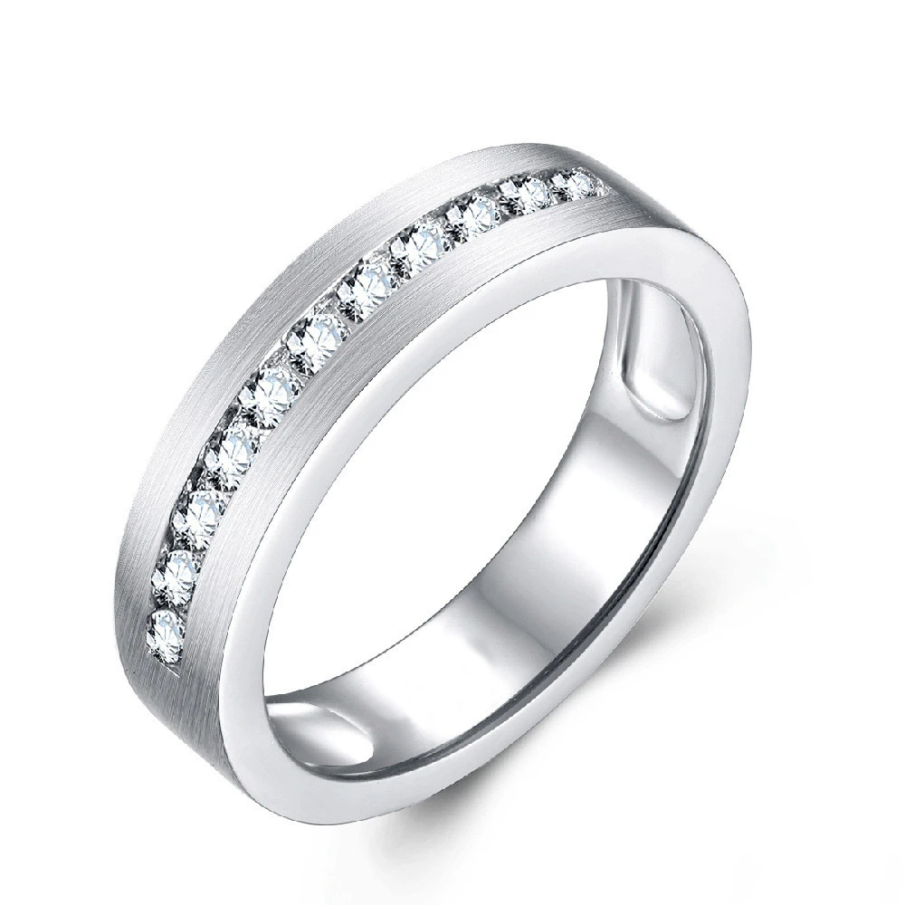 Classic Round Cut White Sapphire Men's Wide Wedding Band In Sterling Silver