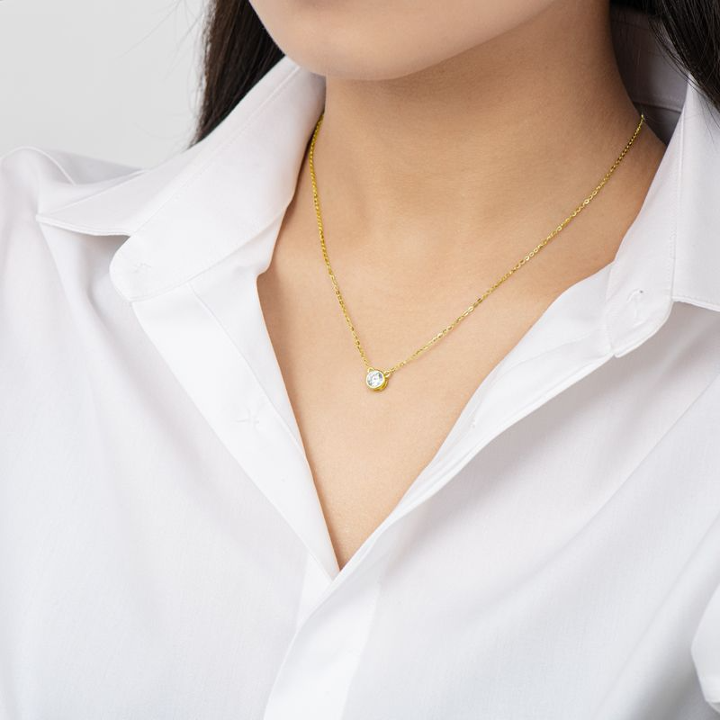 1.0Ct Moissanite Yellow Gold Round Cut Pendant Necklace