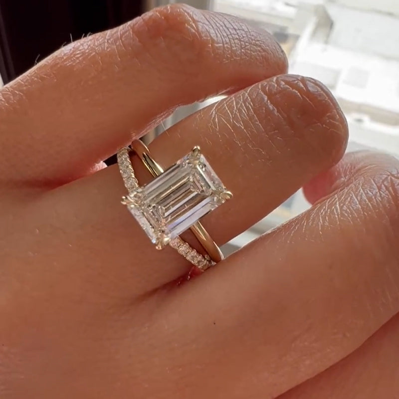 Maxine Classic Emerald Cut Wedding Ring Set With Pave Wedding Band