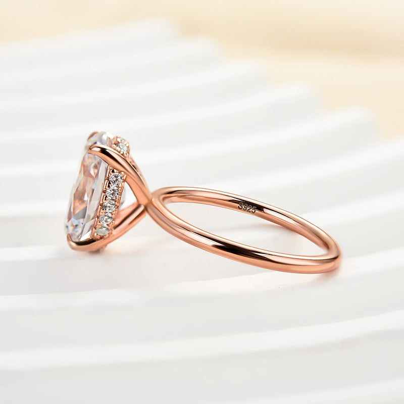 Classic 4.0Ct Solitaire Oval Cut Hidden Halo Engagement Ring In Sterling Silver
