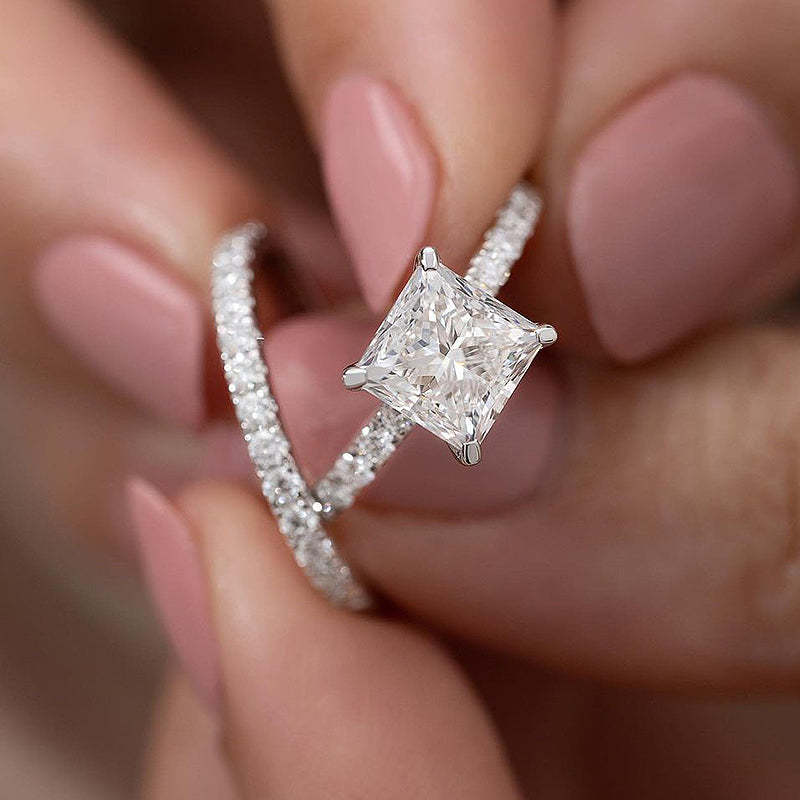 Ahabobo Moissanite 2.0 Carat Square Princess Cut Wedding Ring Set In Sterling Silver