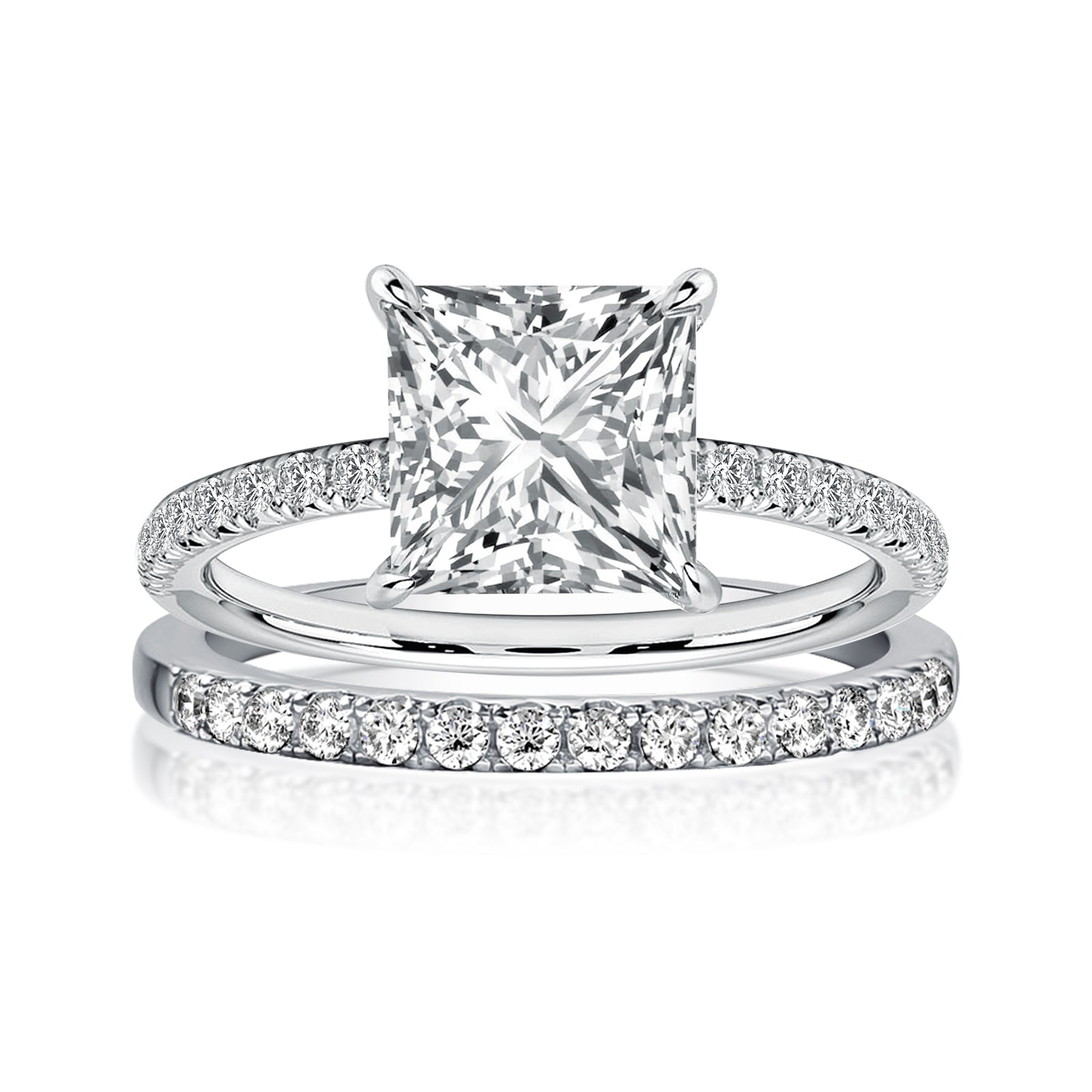 Ahabobo Moissanite 2.0 Carat Square Princess Cut Wedding Ring Set In Sterling Silver