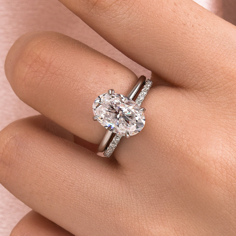 Maxine Moissanite 4.0 Ct Hidden Halo Solitaire Oval Cut Wedding Ring