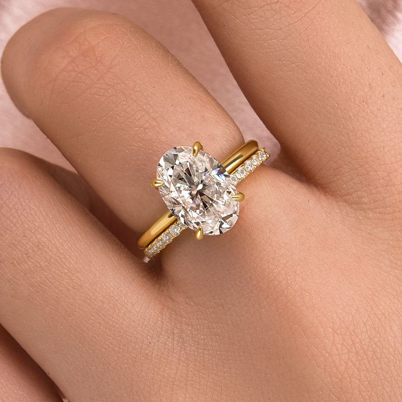 Maxine Moissanite 4.0 Ct Hidden Halo Solitaire Oval Cut Wedding Ring