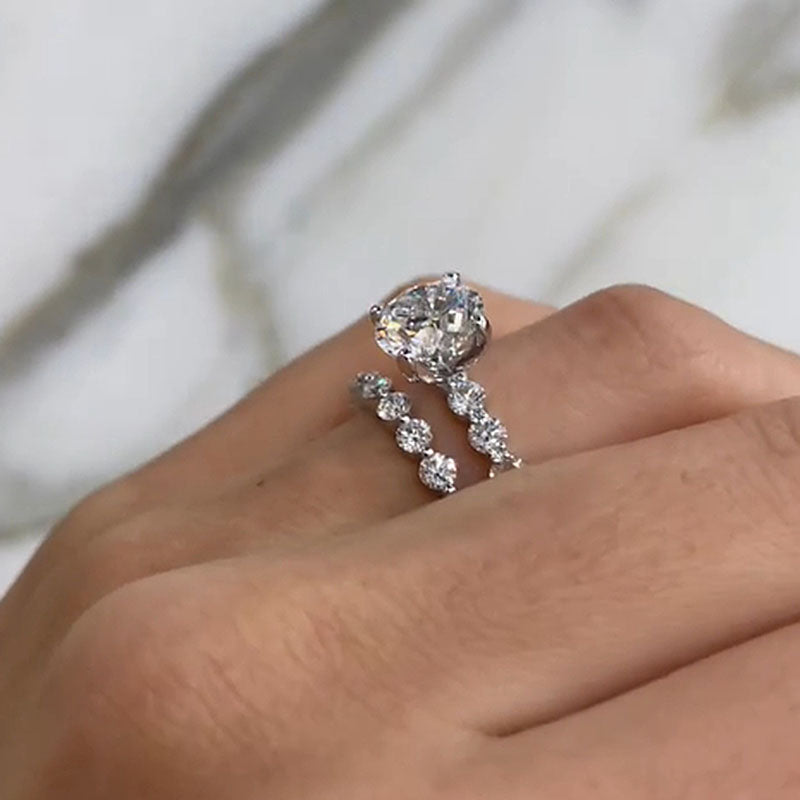 Maxine Classic Moissanite 2.0 Carat Round Cut Wedding Ring Set With Eternity Wedding Band