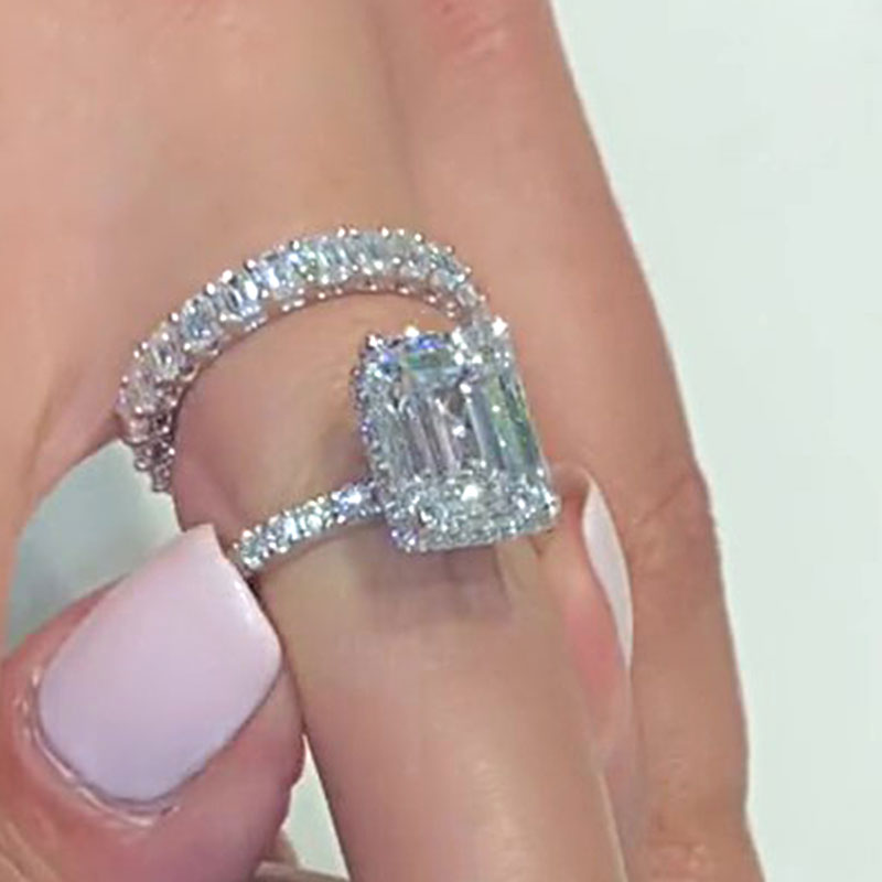 Maxine Luxurious Emerald Cut Wedding Ring Set In Sterling Silver