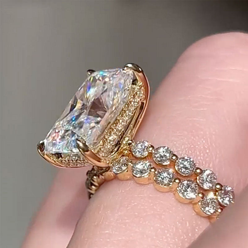 Maxine Elegant Radiant Cut Wedding Ring Set Yellow Gold With Eternity Wedding Band
