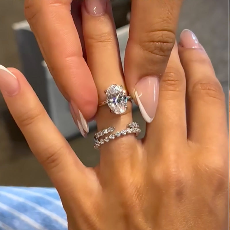 Ahabobo 4PC Oval Cut Wedding Ring Set With Open Wedding Band