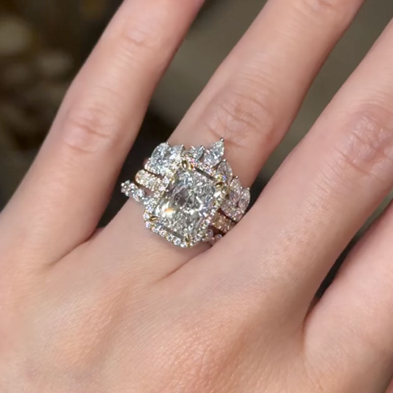Maxine Vintage 3PC Halo Radiant Cut Wedding Ring Set For Women