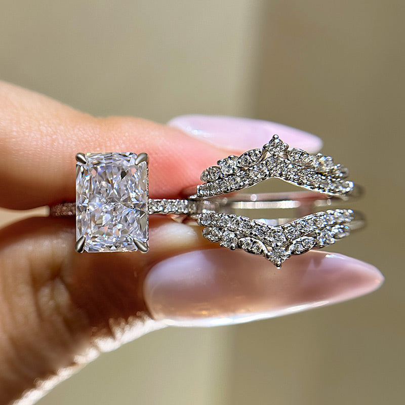 Maxine Elegant Radiant Cut Insert Wedding Ring Set For Women In Sterling Silver