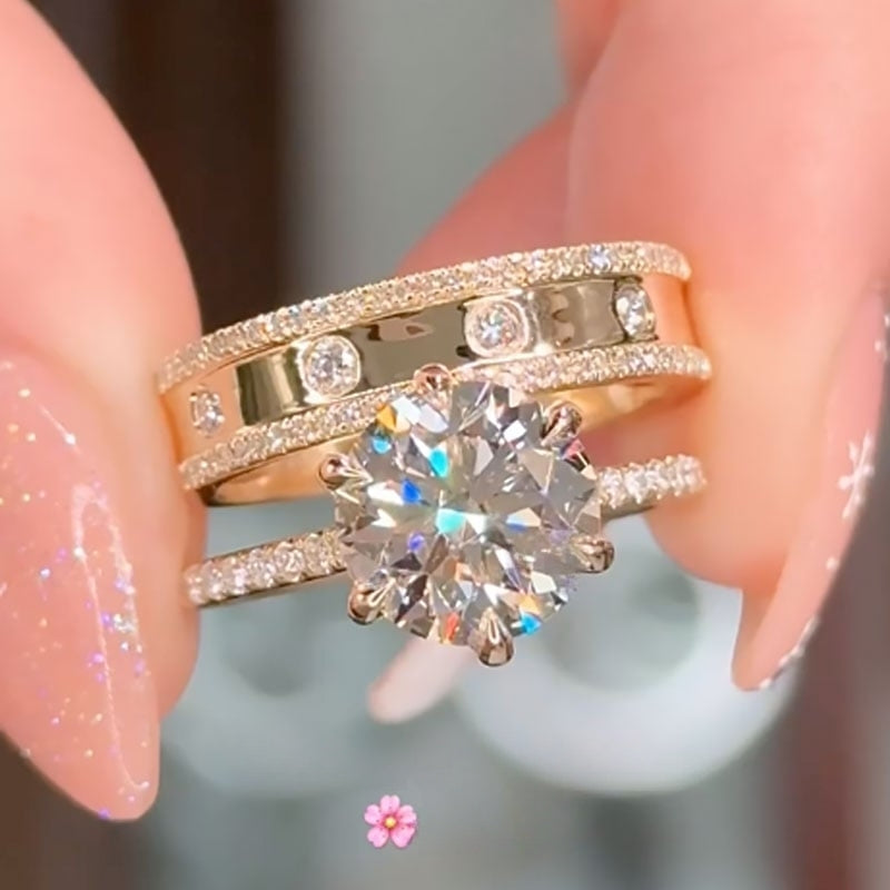 Maxine Noble Round Cut Wedding Ring Set With Wide Band