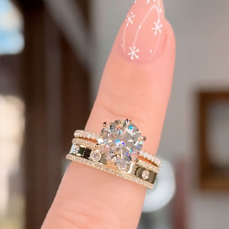 Maxine Noble Round Cut Wedding Ring Set With Wide Band