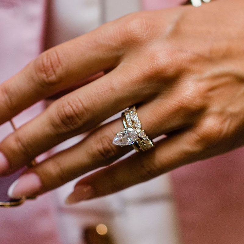 Maxine Lovely Yellow Gold Pear Cut Wedding Ring Set With Unique Wedding Band