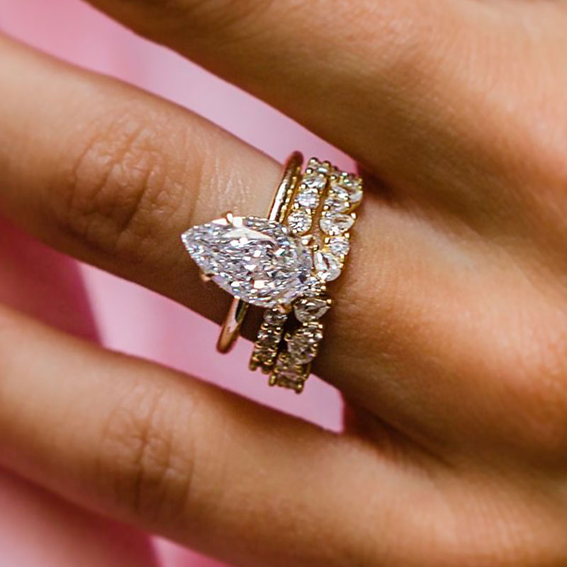 Maxine Lovely Yellow Gold Pear Cut Wedding Ring Set With Unique Wedding Band