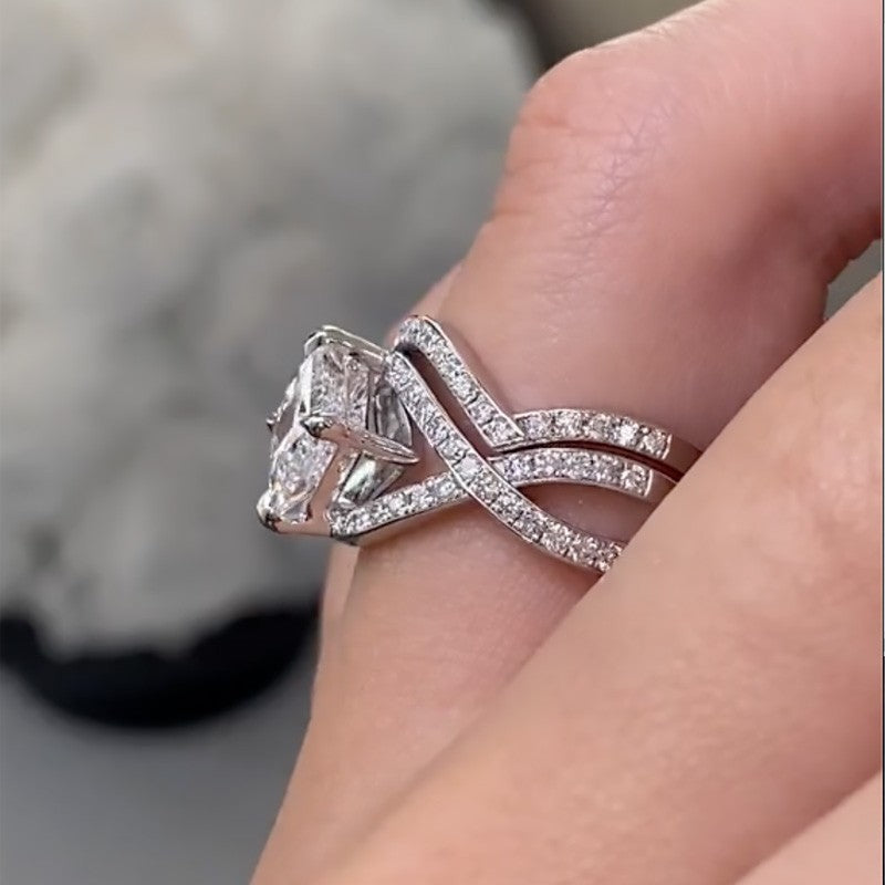 Unique Princess Cut Wedding Ring Set With Curved Wedding Band