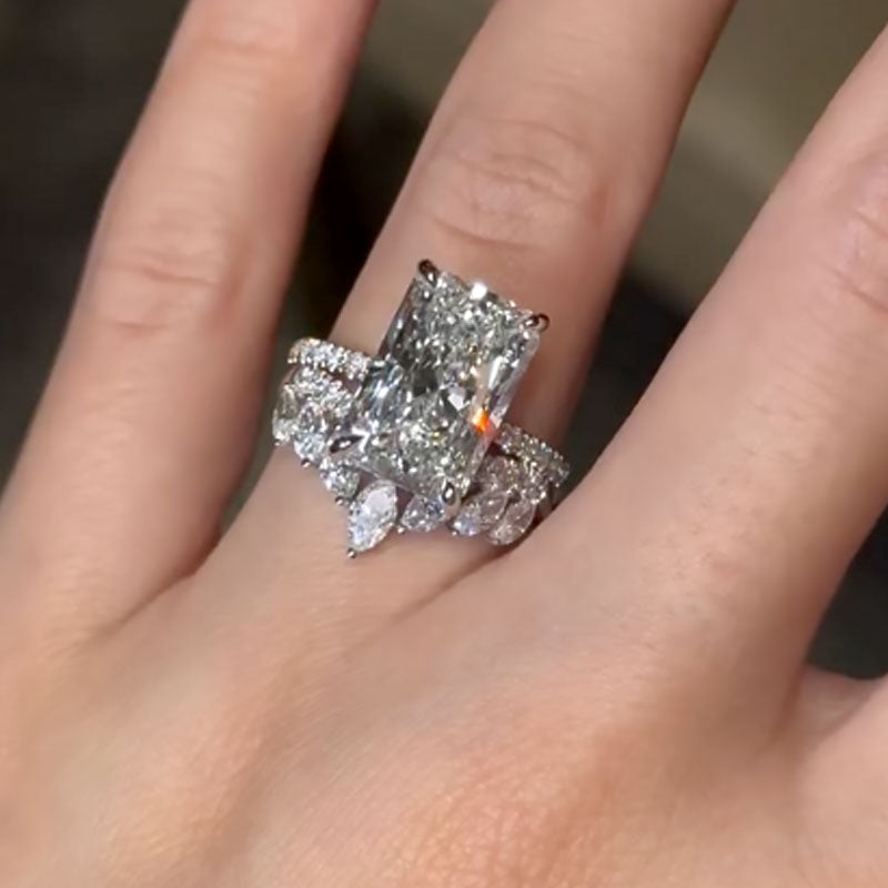 Maxine Luxury Radiant Cut Wedding Ring Set With Crown Shaped Wedding Band