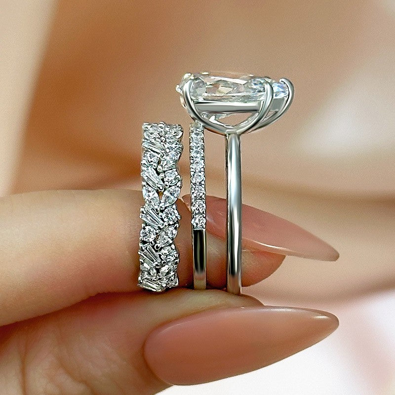 3PC 4.0 Carat Pear Cut Wedding Ring Set With Unique Wedding Band