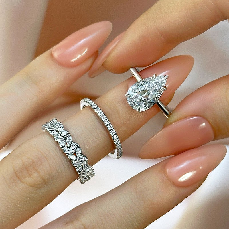 3PC 4.0 Carat Pear Cut Wedding Ring Set With Unique Wedding Band