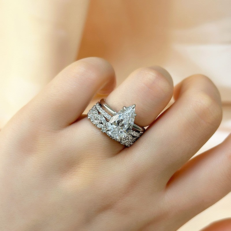 3PC 4.0 Carat Pear Cut Wedding Ring Set With Unique Wedding Band