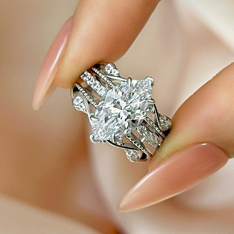 4.0 Carat Marquise Cut Insert Wedding Ring Set With Crown Design Jacket Wedding Band