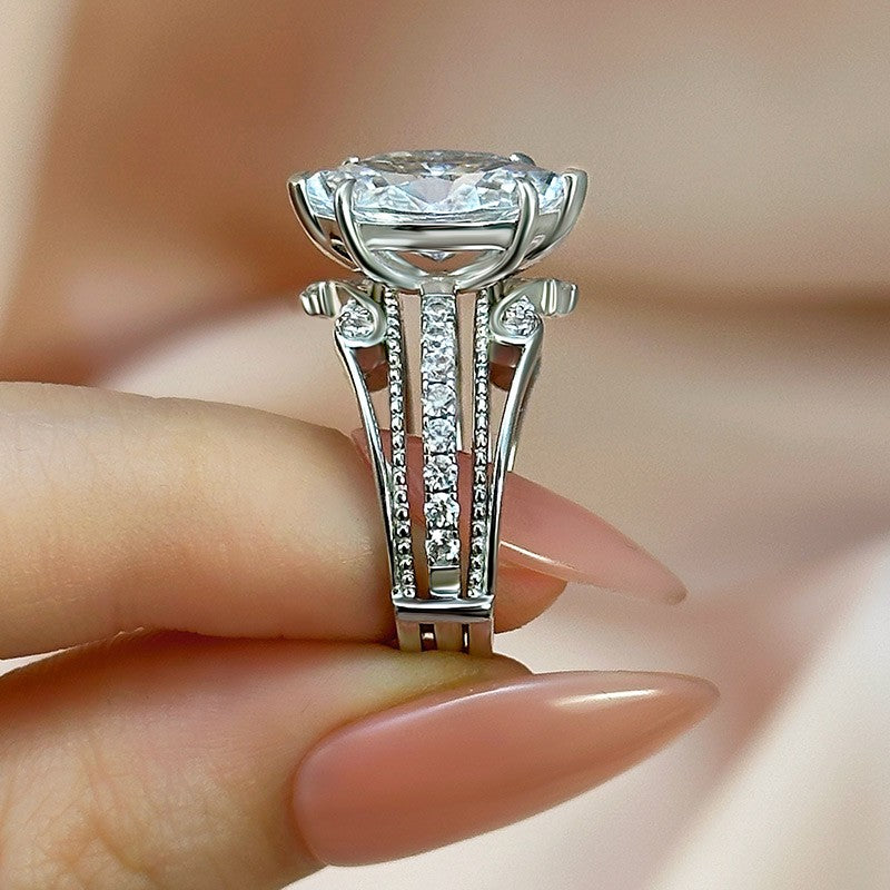 4.0 Carat Marquise Cut Insert Wedding Ring Set With Crown Design Jacket Wedding Band