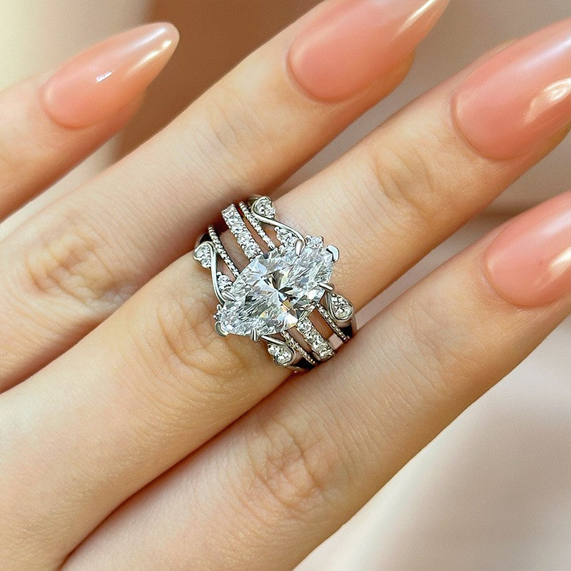 4.0 Carat Marquise Cut Insert Wedding Ring Set With Crown Design Jacket Wedding Band
